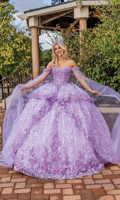 Quyihu Quinceanera Dress Lilac Purple A-line Ball Gown With Off Shoulder Cape Sleeves Formal Wear Dresses