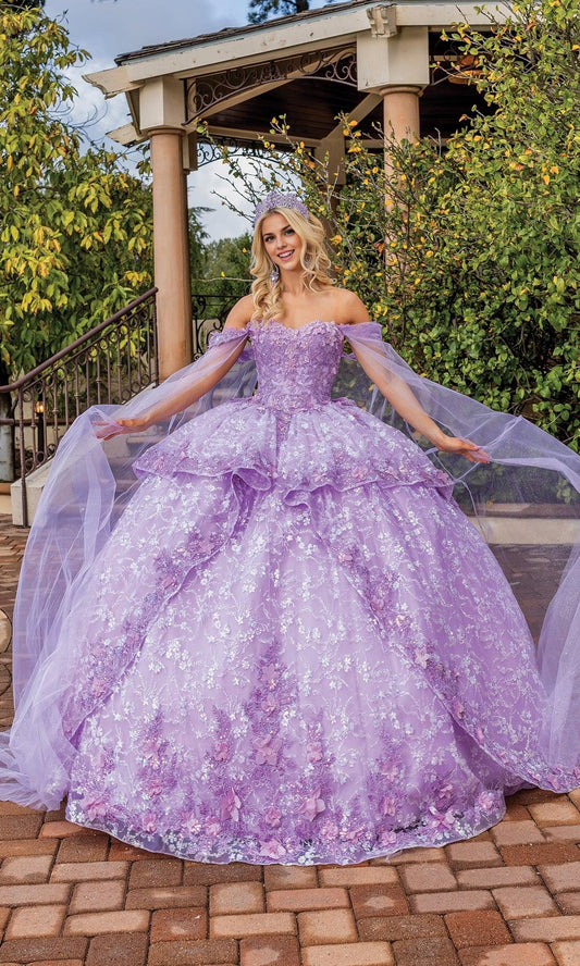 Quyihu Quinceanera Dress Lilac Purple A-line Ball Gown With Off Shoulder Cape Sleeves Formal Wear Dresses