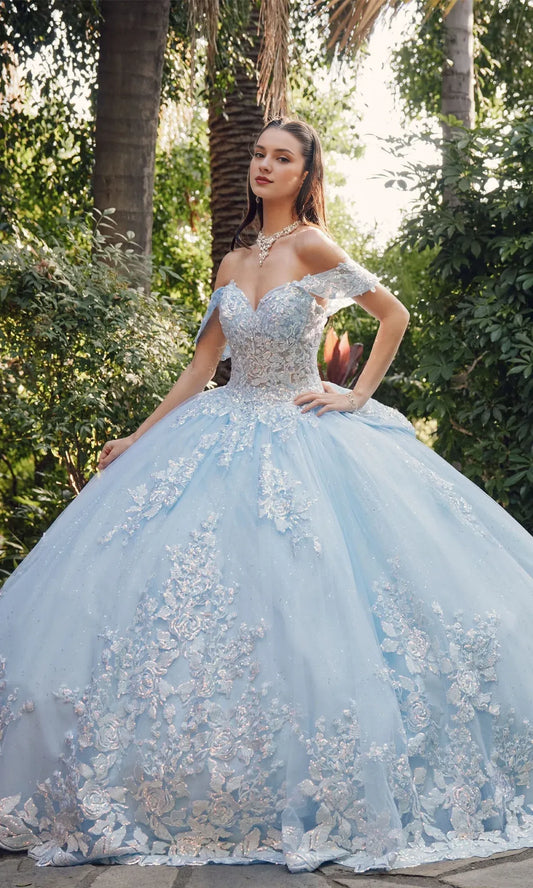 Quyihu Quinceanera Dress Long Pastel Tulle A-line Ball Gown With Off The Shoulder Straps And Sequin Details Formal Wear Dresses