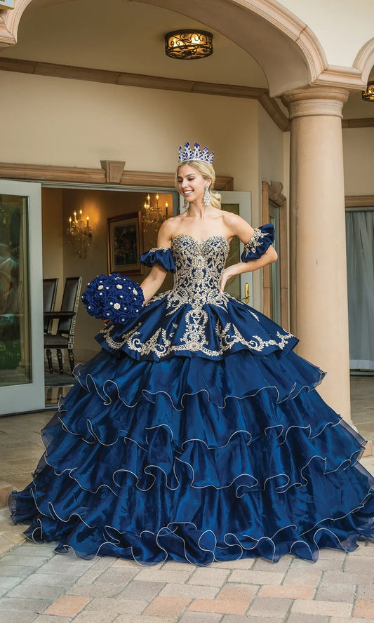 Quyihu Quinceanera Dress Navy Blue Ball Gown With Strapless Sweetheart Neckline And Ruffle Layered Skirt Formal Wear Dresses