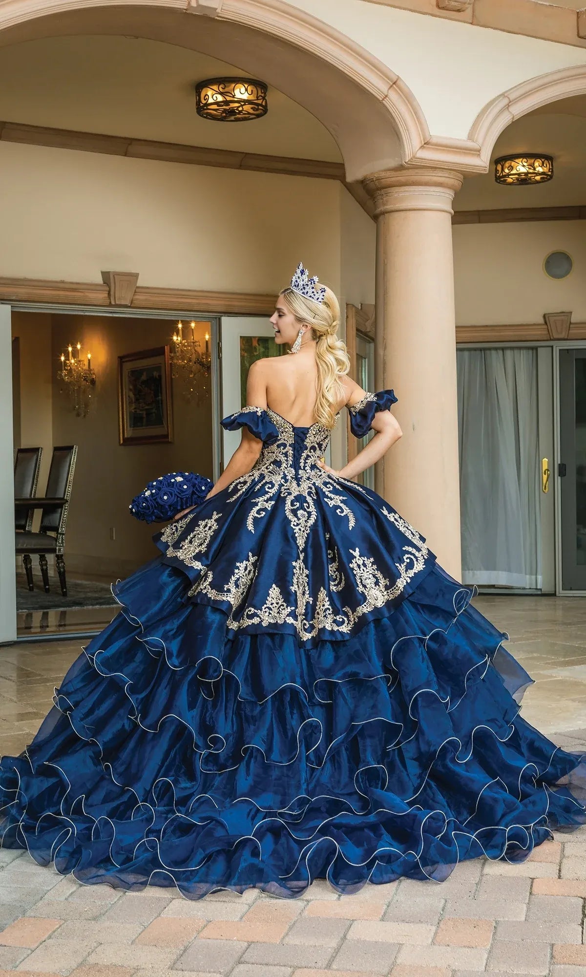 Quyihu Quinceanera Dress Navy Blue Ball Gown With Strapless Sweetheart Neckline And Ruffle Layered Skirt Formal Wear Dresses