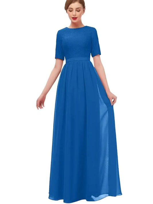 A-Line Floor Length Chiffon Bridesmaid Dress with Pleats Ruffles Split Front