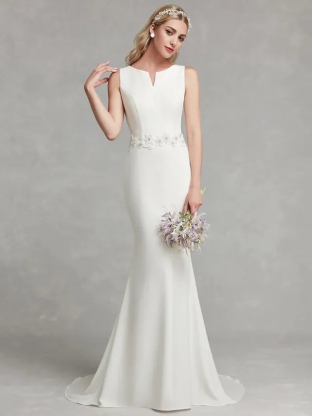 Wedding Dresses V Neck Satin Regular Straps Simple Plus Size with Appliques