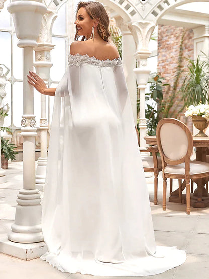 Wedding Dresses Off Shoulder Chiffon Satin Lace Over Satin Sleeveless Simple with Draping Lace Insert