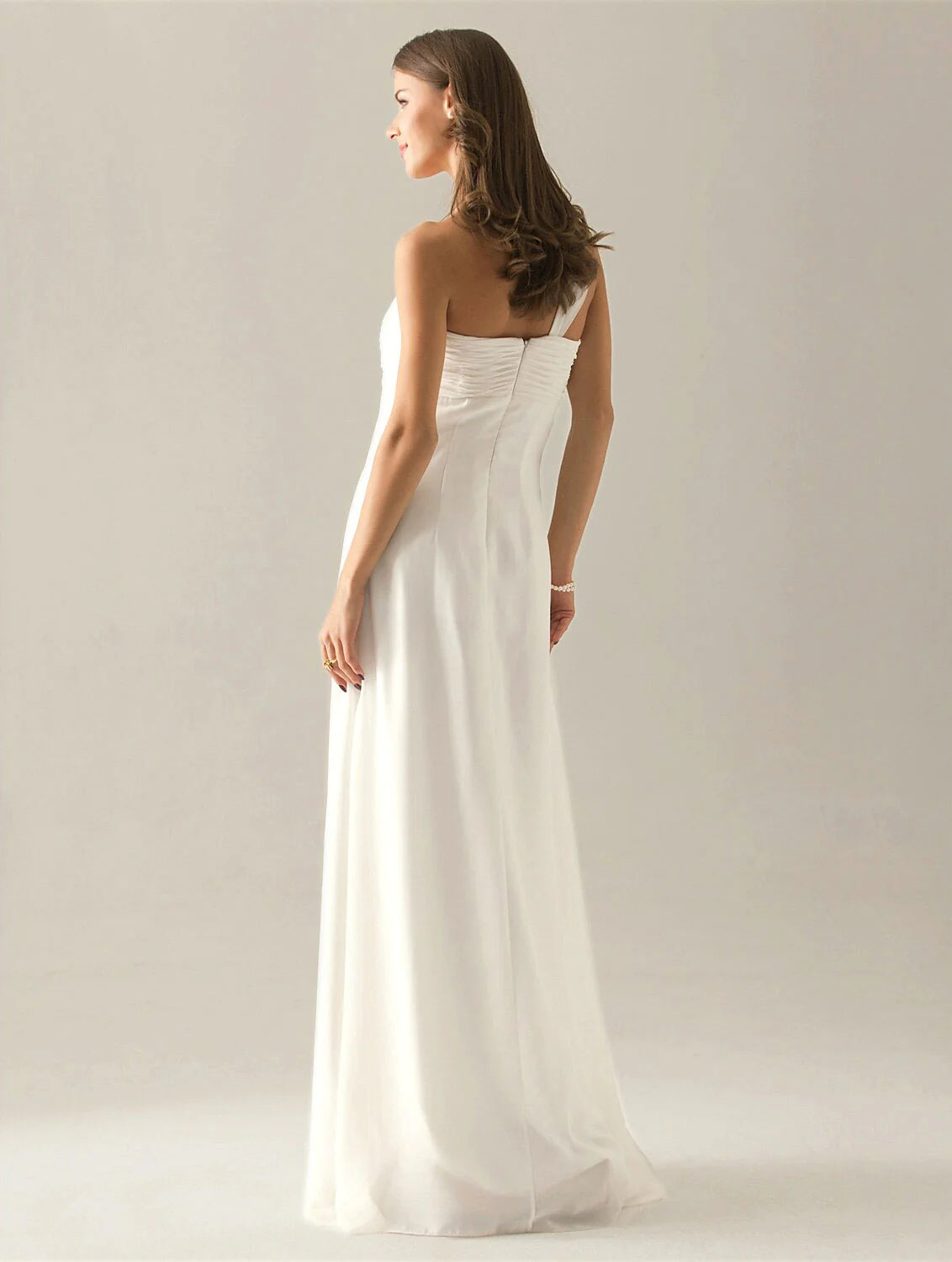 Sheath / Column Bridesmaid Dress One Shoulder Sleeveless Elegant Floor Length Chiffon with Bow(s) / Pleats / Ruched