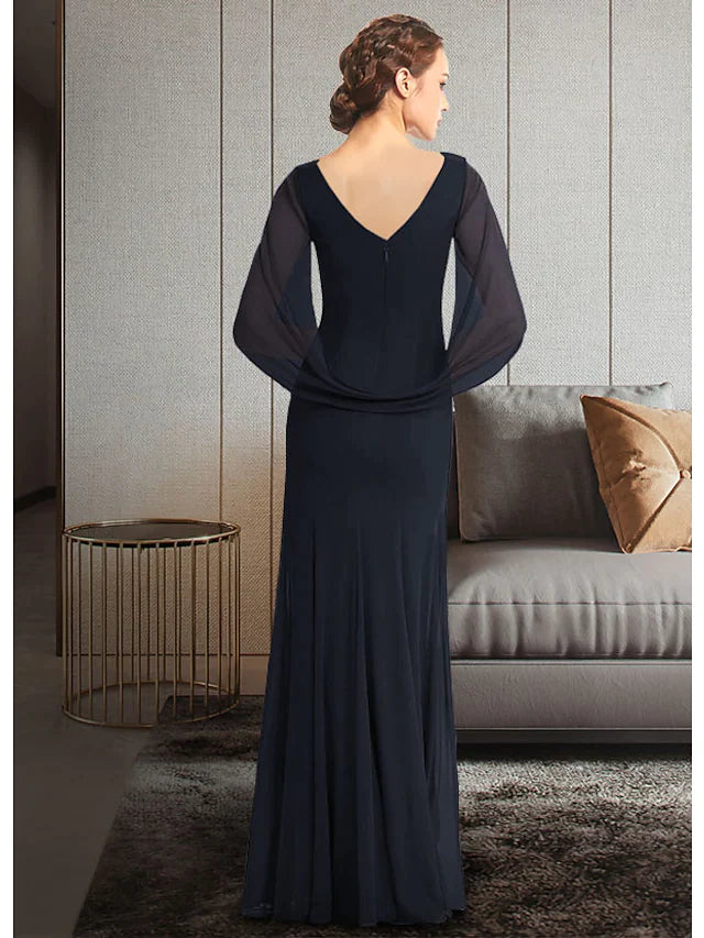 Mother of the Bride Dress Elegant Jewel Neck Ankle Length Chiffon Half Sleeve with Pleats Ruching