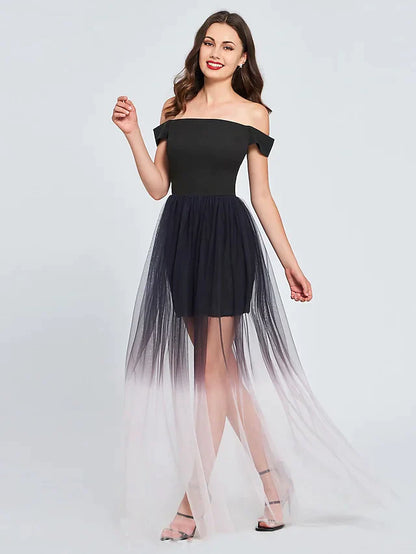 Minimalist Sexy Engagement Cocktail Party Dress Off Shoulder Sleeveless Short Mini Tulle with Pleats