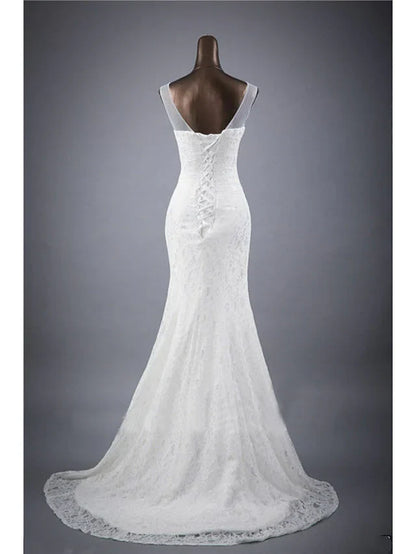 Wedding Dresses Jewel Neck Court Train Lace Sleeveless Romantic Sexy with Appliques