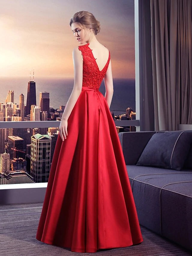 Ball Gown Wedding Dresses Jewel Neck Floor Length Spandex Sleeveless Vintage with Lace Bow(s)