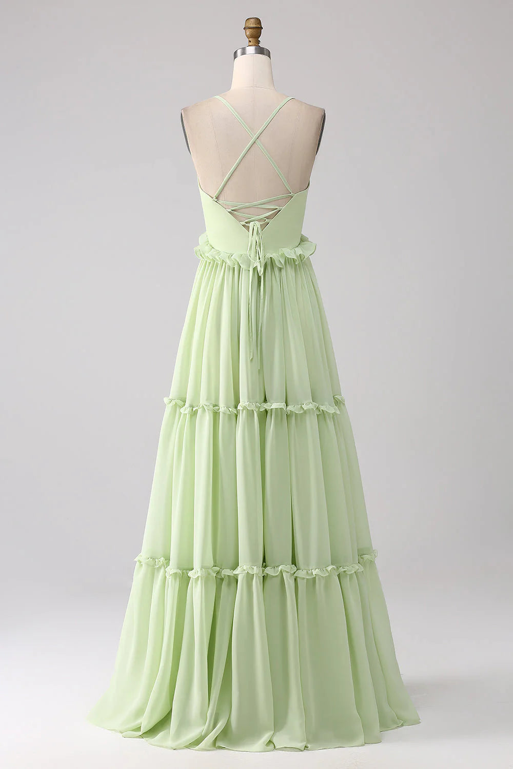 A-Line Green Bridesmaid Dress Pleated Tulle Long Dress