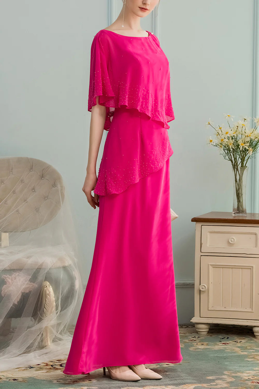 A-line Long Chiffon Mother of the Bride Dress With Beading