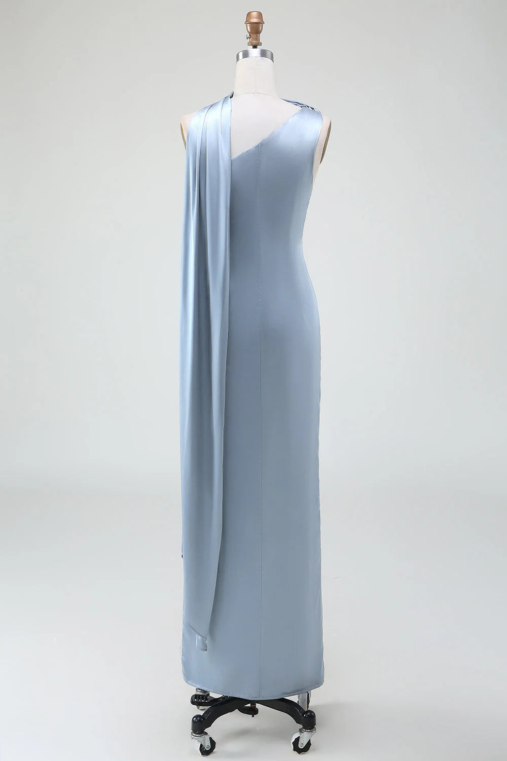 Blue Satin Bridesmaid Dress One Shoulder Floor-length Evening Dresses