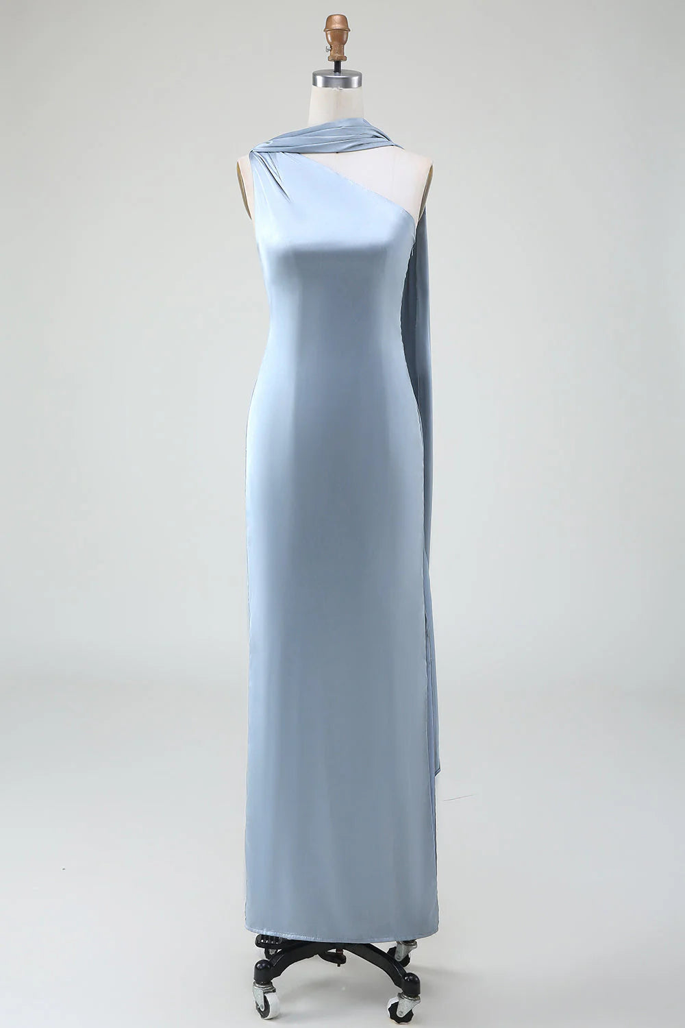 Blue Satin Bridesmaid Dress One Shoulder Floor-length Evening Dresses