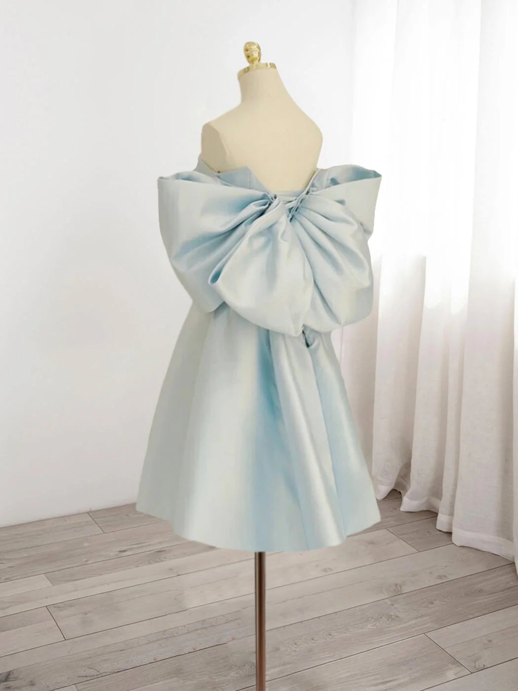 Sky Blue Sweetheart Neck Satin Prom Dress Cocktail Dresses