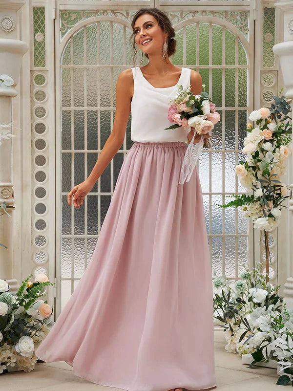 A-Line Princess Chiffon Ruffles Scoop Sleeveless Floor-Length Bridesmaid Dresses