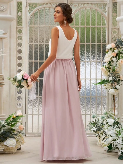 A-Line Princess Chiffon Ruffles Scoop Sleeveless Floor-Length Bridesmaid Dresses