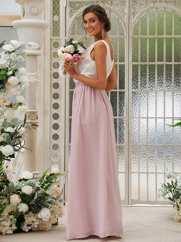 A-Line Princess Chiffon Ruffles Scoop Sleeveless Floor-Length Bridesmaid Dresses