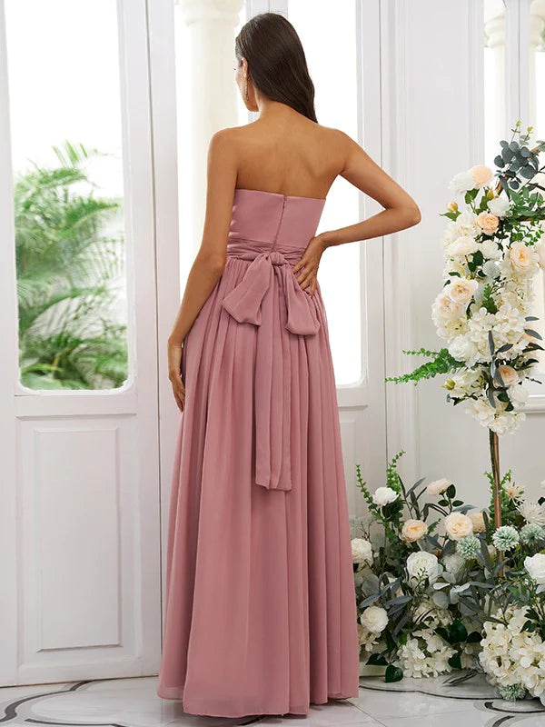 A-Line Princess Chiffon Ruffles Strapless Sleeveless Floor-Length Bridesmaid Dresses