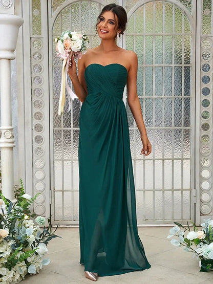 A-Line Princess Chiffon Ruffles Sweetheart Sleeveless Floor-Length Bridesmaid Dresses