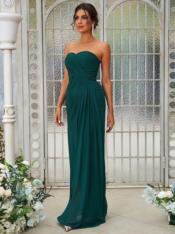 A-Line Princess Chiffon Ruffles Sweetheart Sleeveless Floor-Length Bridesmaid Dresses