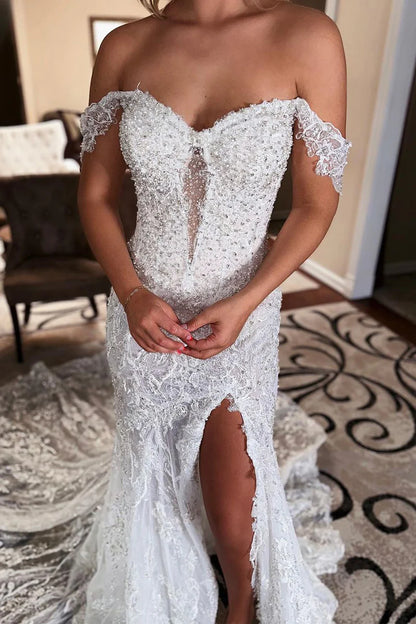 Mermaid Sweetheart Lace Wedding Dresses With Slit