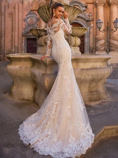 Engagement Formal Wedding Dresses Court Train Two Piece Long Sleeve Sweetheart Lace With Appliques