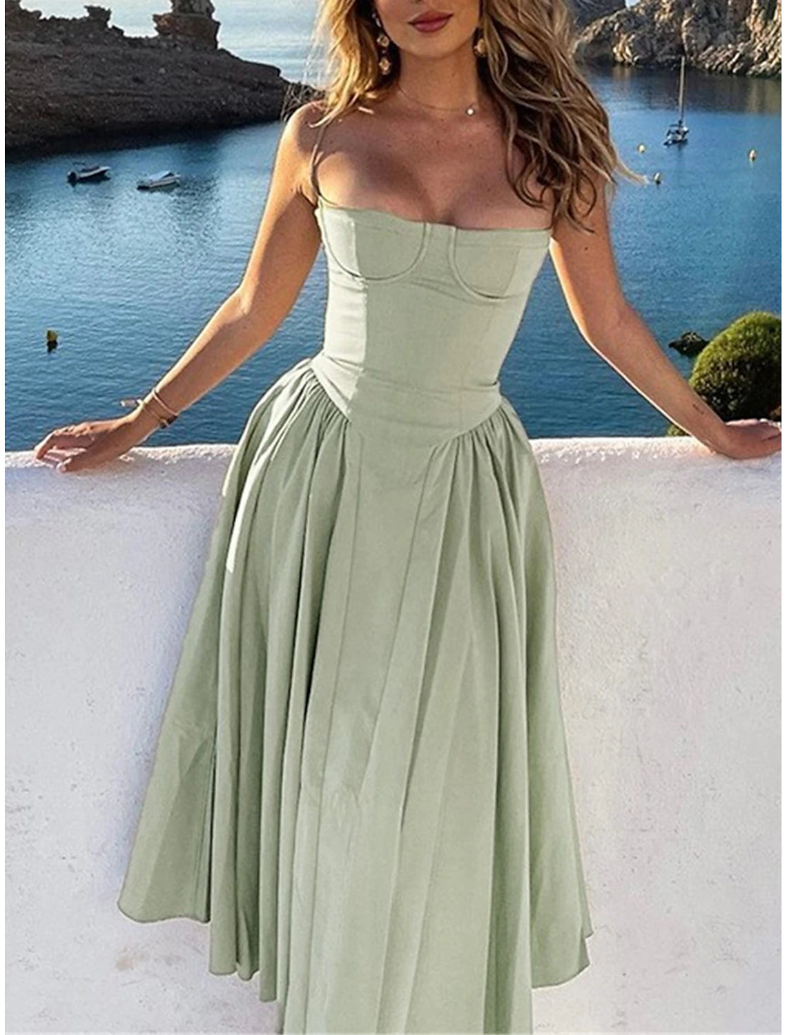 Party Dress Cocktail Dress Slip Dress Ruched Sleeveless Midi Dress Vacation Elegant Dress