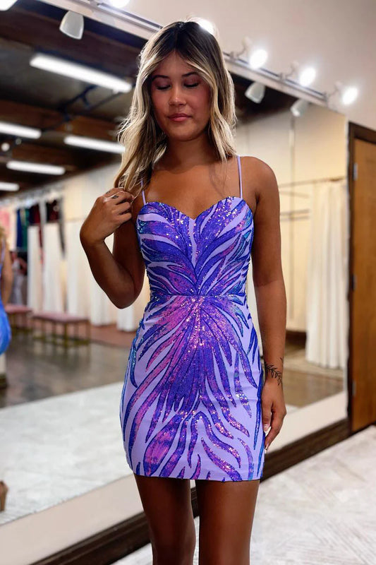 Purple Sweetheart Bodycon Homecoming Dresses with Sequins