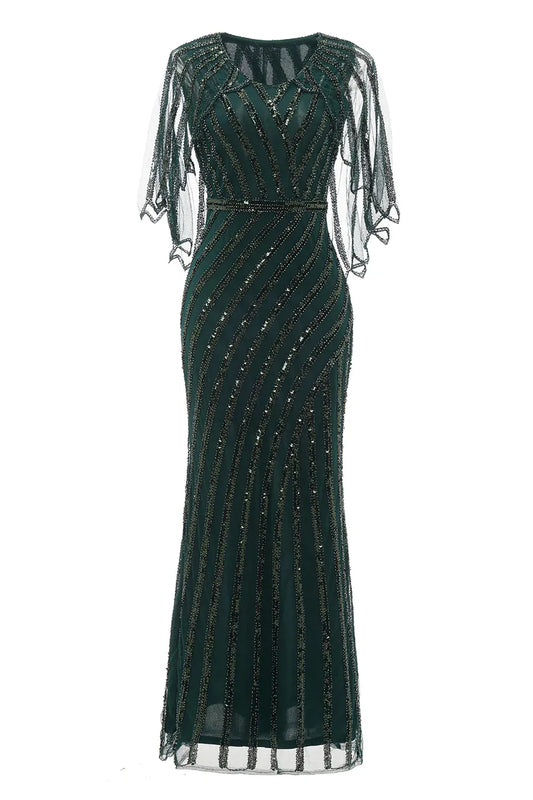 Mermaid Dark Green Sequin Cape Mother Of Bride Dress Wedding Guest Dresses