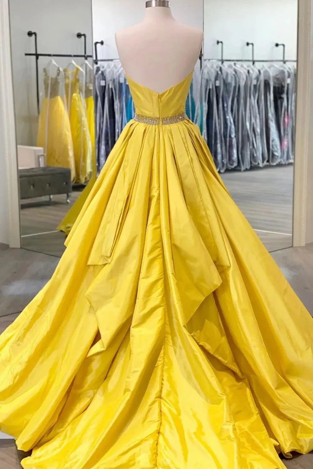 A Line Sweetheart Ball Gown Yellow Long Prom Dress with Beading