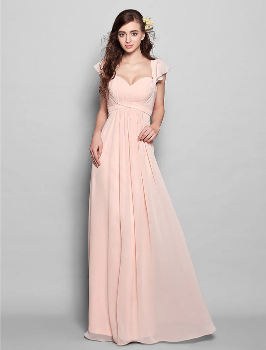 Product Sample Sheath / Column Straps Floor Length Chiffon Bridesmaid Dress with Sash / Ribbon / Pleats