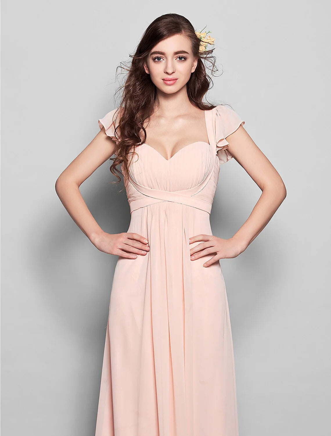 Product Sample Sheath / Column Straps Floor Length Chiffon Bridesmaid Dress with Sash / Ribbon / Pleats