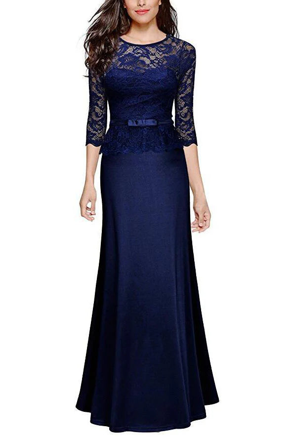 Sheath Lace Navy Blue Long Party Dress Mother of the Bride Dresse