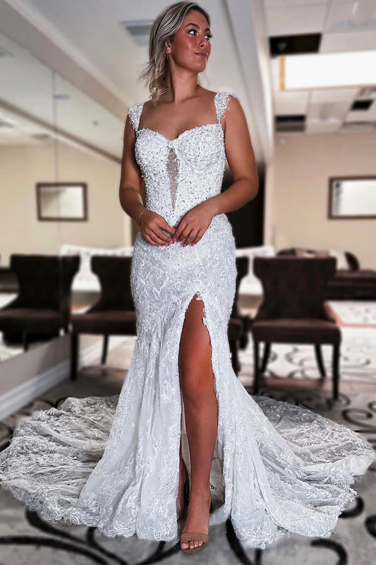 Mermaid Sweetheart Lace Wedding Dresses With Slit