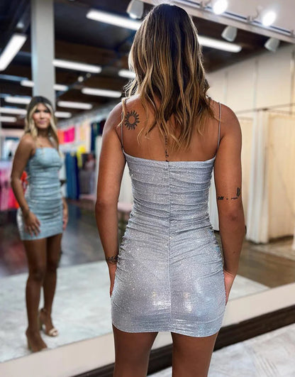 Sparkly Silver Bodycon Short Homecoming Dress