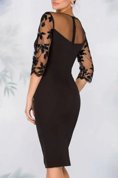 Elegant Short Black Lace Satin Mother of the Bride Dresses with Sleeves