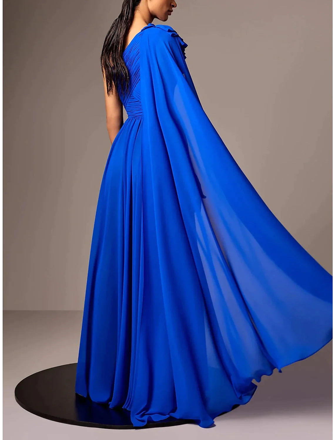 A-Line Evening Gown Elegant Dress Formal Floor Length Sleeveless One Shoulder Chiffon with Pleats Ruched Shouder Flower