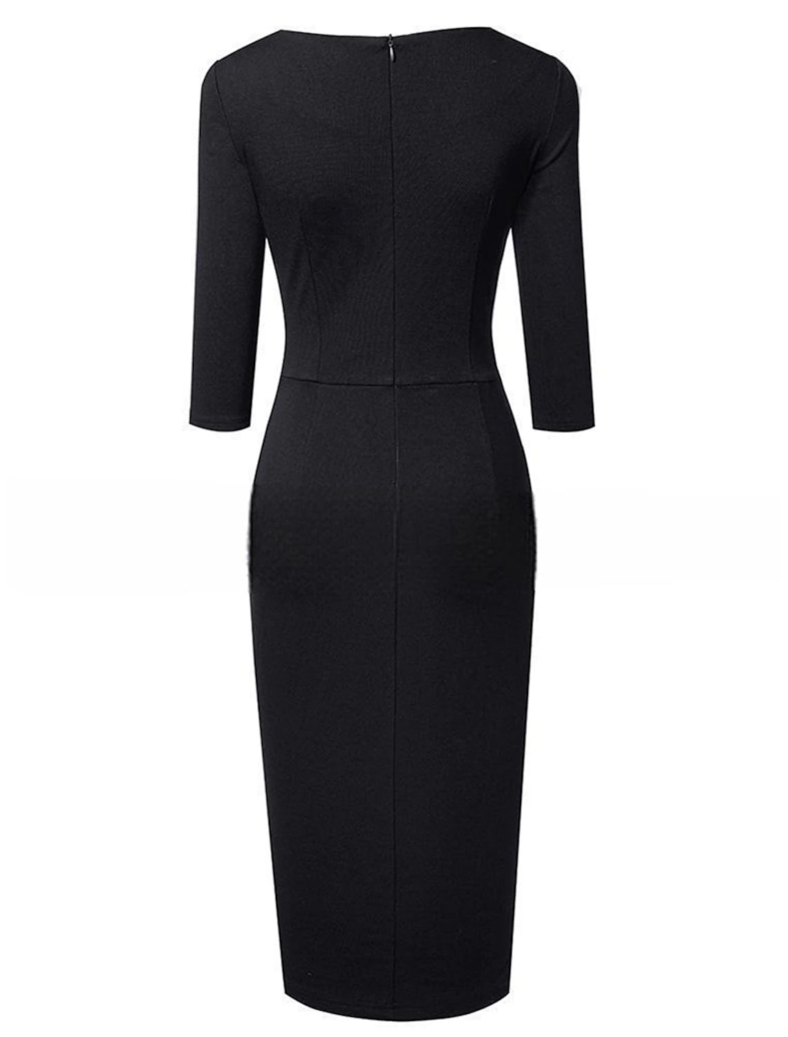 Party Dress Bodycon Cotton Ruched Crew Neck 3/4 Length Sleeve Midi Dress Office Vacation