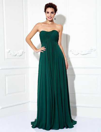 A-Line Minimalist Dress Wedding Guest Formal Evening Sweep / Brush Train Sleeveless Strapless Chiffon with Pleats Ruched