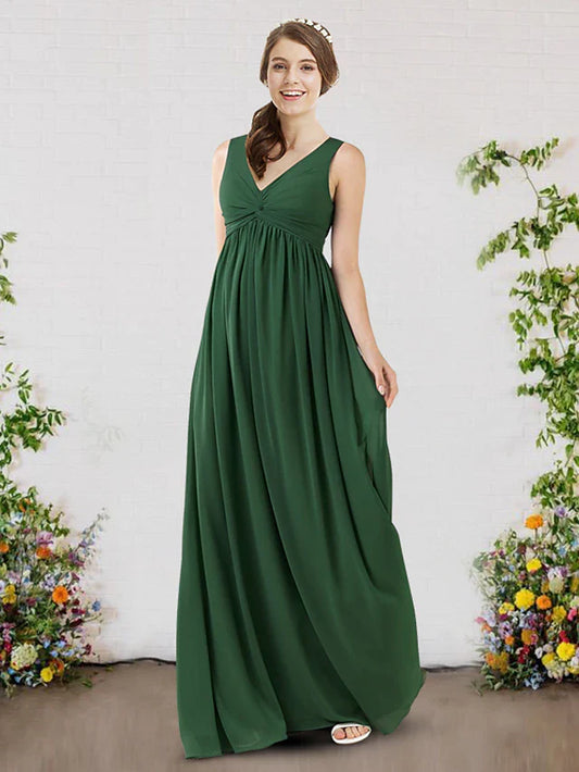 A-Line Bridesmaid Dress V Neck Sleeveless Sexy Sweep / Brush Train Chiffon with Pleats