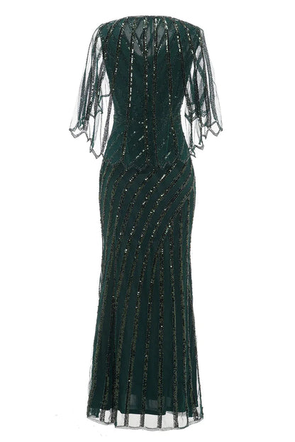 Mermaid Dark Green Sequin Cape Mother Of Bride Dress Wedding Guest Dresses