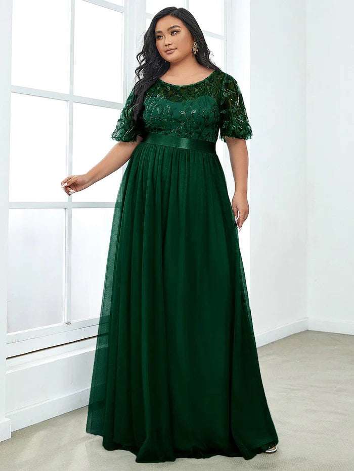 Plus Size Sequin Bodice Long Formal Evening Dresses Mother of the Bride Dresses