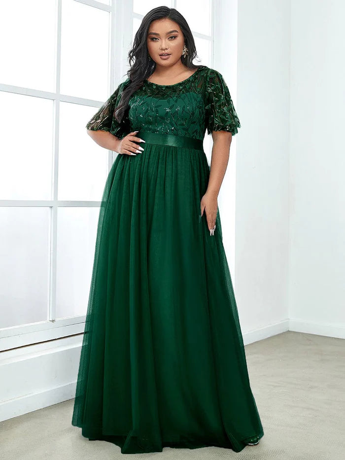 Plus Size Sequin Bodice Long Formal Evening Dresses Mother of the Bride Dresses