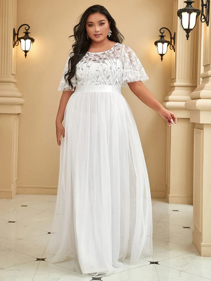 Plus Size Sequin Bodice Long Formal Evening Dresses Mother of the Bride Dresses