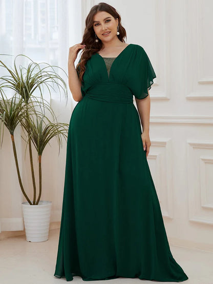 Plus Size Empire Waist Chiffon Formal Maxi Evening Dress Mother of the Bride Dresses