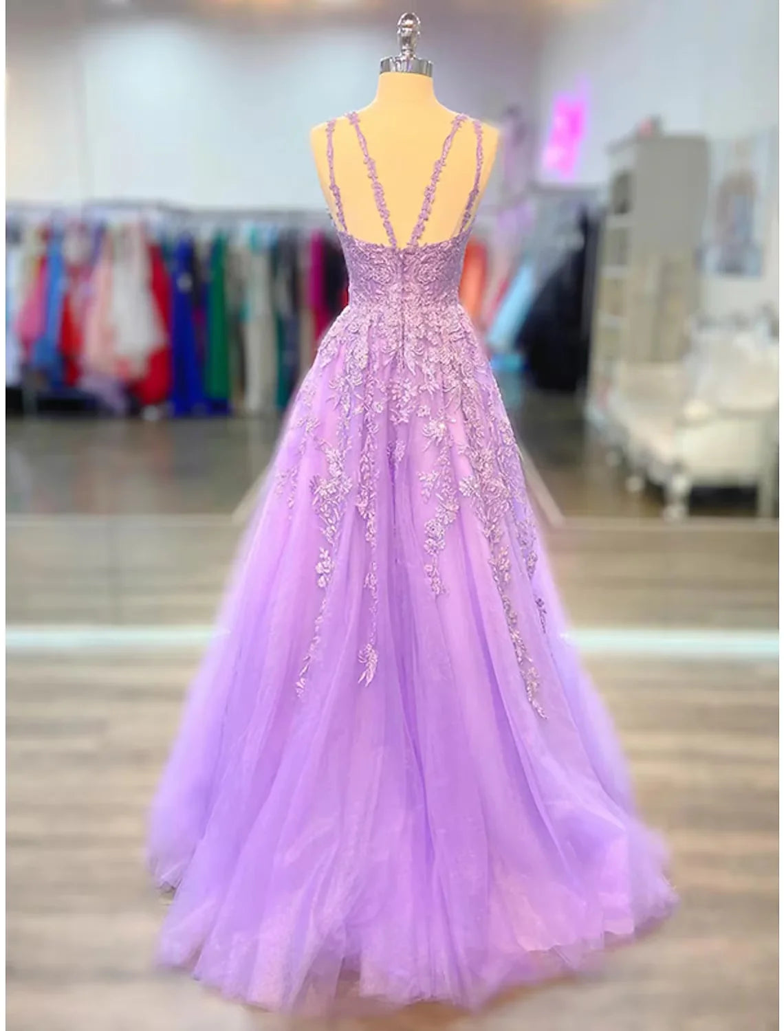 A-Line Prom Dresses Maxi Dress Formal Court Train Sleeveless Spaghetti Strap Stretch Chiffon with Appliques Shouder Flower