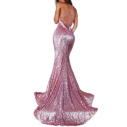 Mermaid Sequin Prom Gowns Evening Maxi Dress For Women