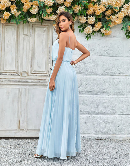 Chiffon Spaghetti Straps Long Bridesmaid Dress Wedding Guest Party Dress