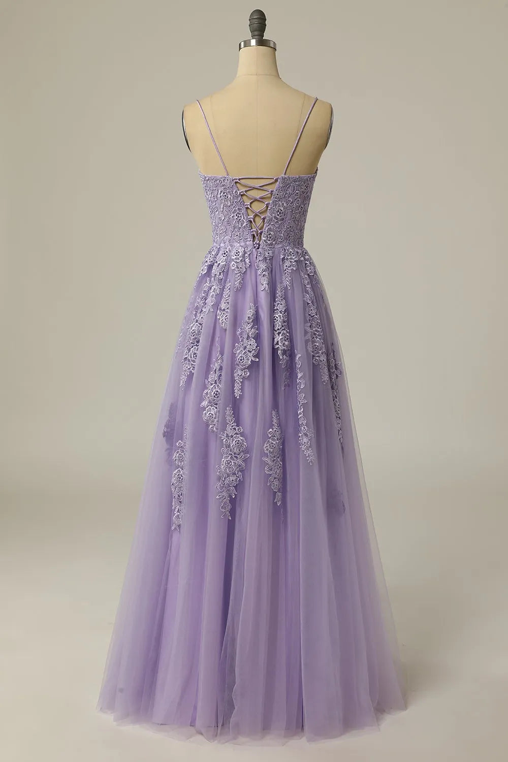 A Line Strapless Light Purple Long Prom Dress Wedding Guest Party Dresses with Appliques