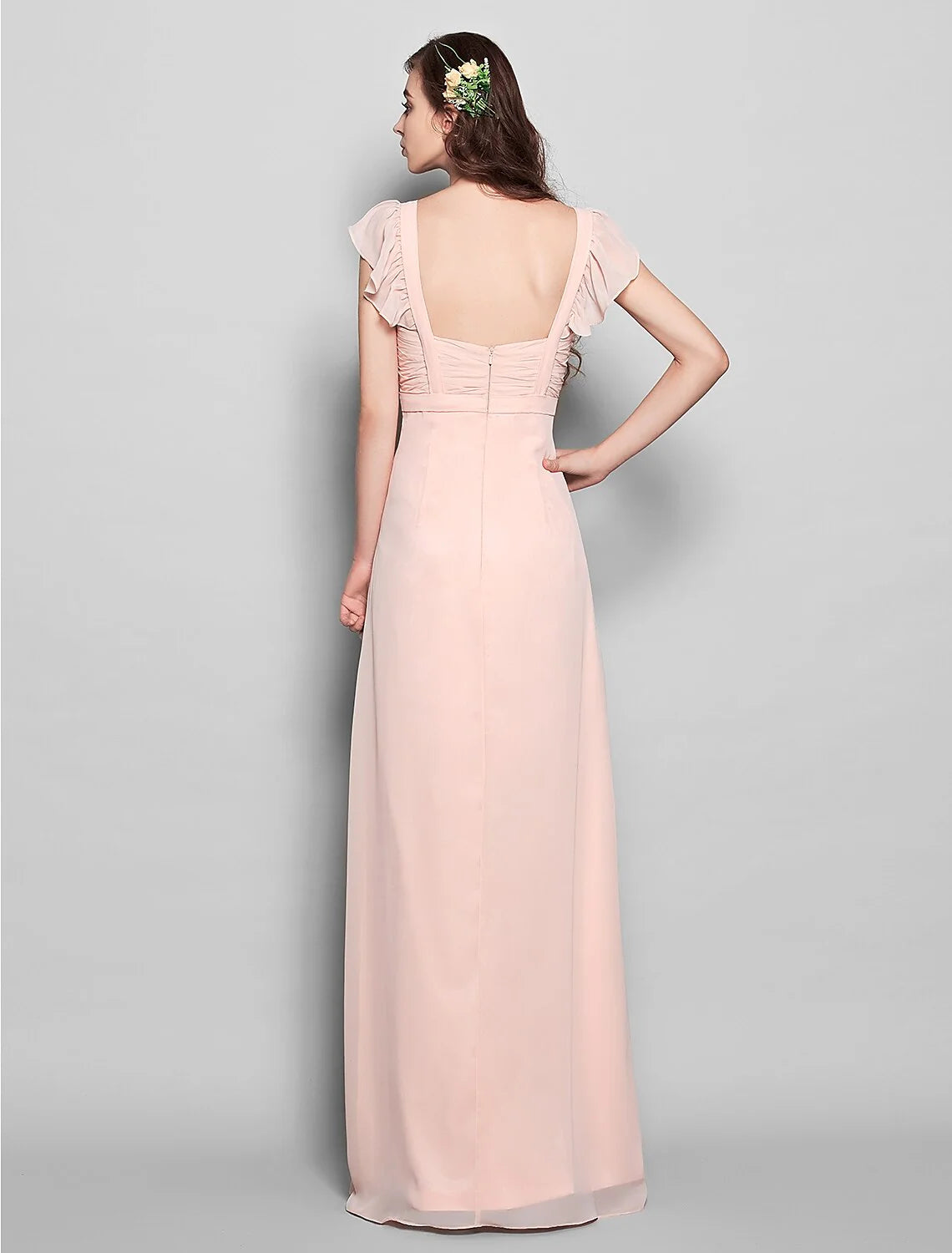 Product Sample Sheath / Column Straps Floor Length Chiffon Bridesmaid Dress with Sash / Ribbon / Pleats